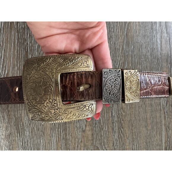 Vintage STREETS AHEAD Brown Western Croc Leather Belt Small 26 main image 5